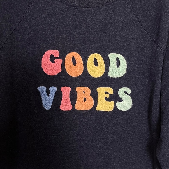 Wildfox Navy Heather Blue Soft Oversized Good Vibes Sweatshirt Graphic Small - Picture 4 of 6